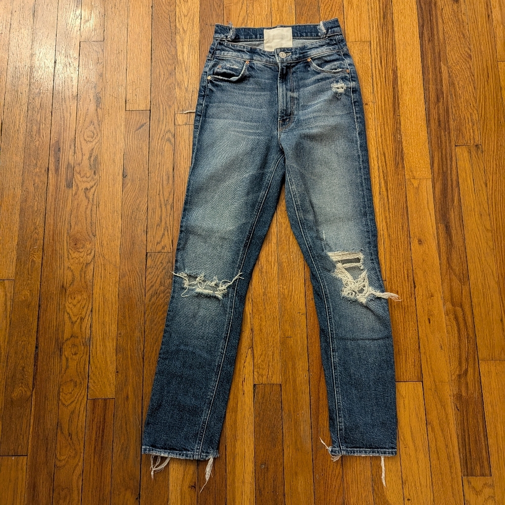 Mother The Dazzler Shift Distressed Blue Jeans Size 24